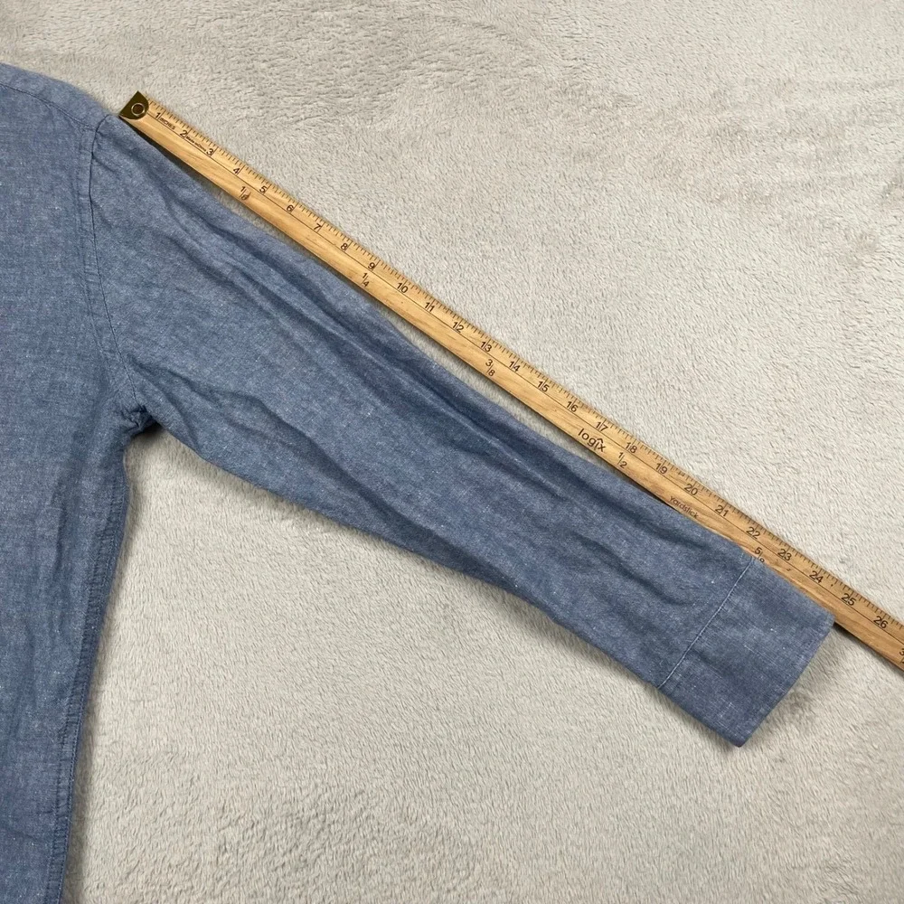 Banana Republic Shirt Mens Medium Slim Fit Blue Cotton Linen Button Up Preppy